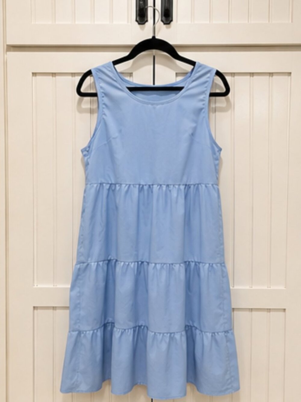 Light Blue Sleeveless Tiered Babydoll Swing Dress Size Large